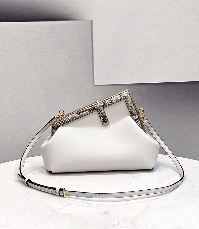 Fendi original lambskin&python leather small first bag 8BP129 white