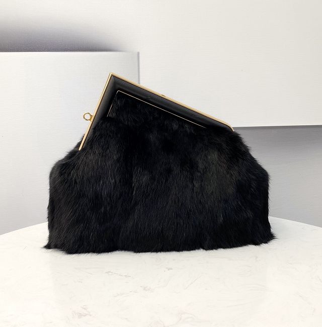 Fendi original mink fur medium first bag 8BP127 black