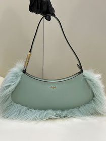 Fendi original calfskin&fox fur O-Lock swing pouch 8BS068 mint green