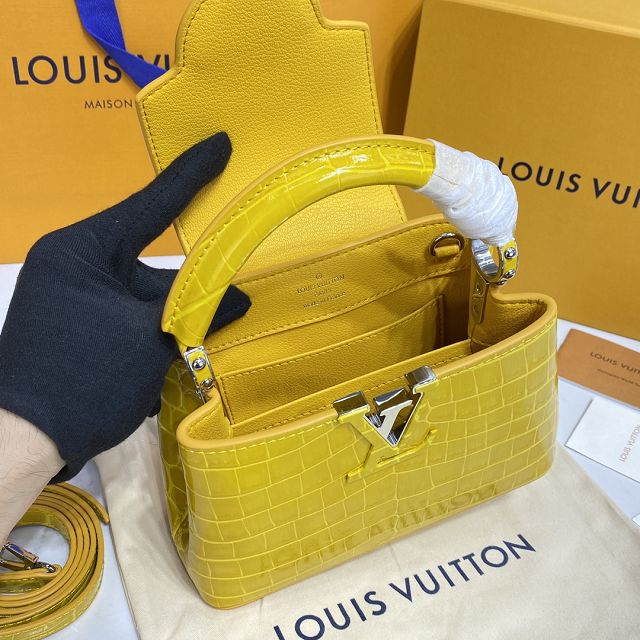 Louis vuitton original crocodile calfskin capucines mini handbag N93372 yellow