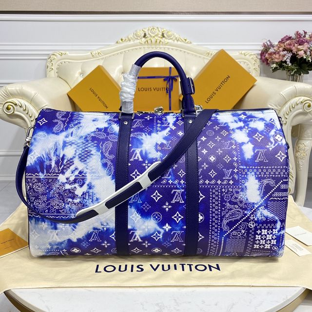 Louis vuitton original calfskin keepall 50 M20558 blue