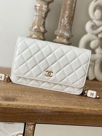 CC original lambskin wallet on chain AP2923 white