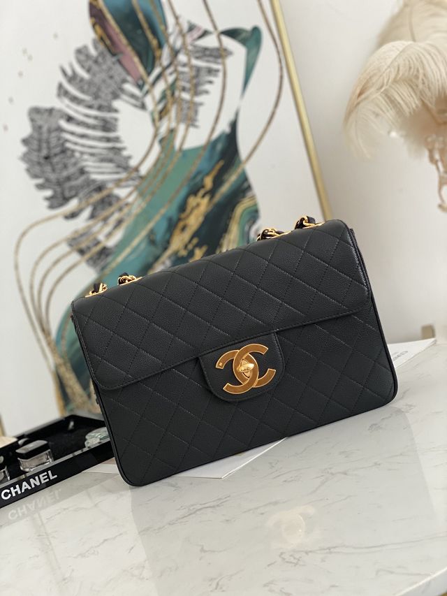 CC original grained calfskin jumbo flap bag A01325 black