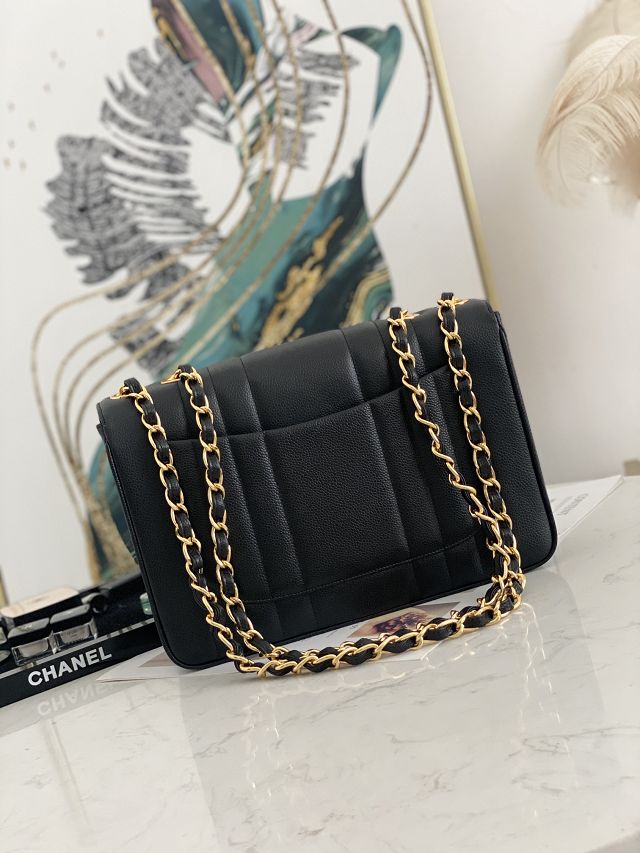 CC original grained calfskin jumbo flap bag A01325-3 black