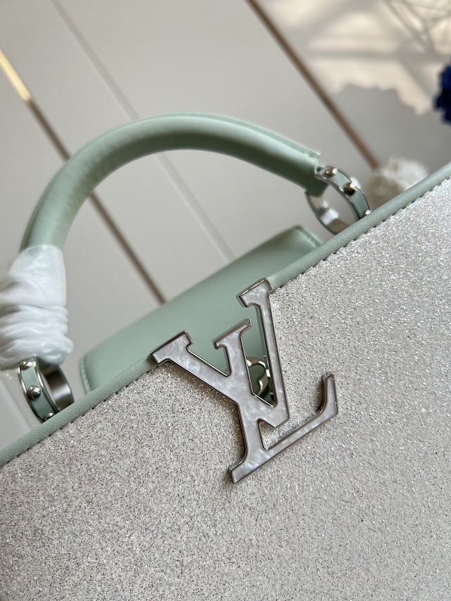 Louis vuitton original calfskin capucines BB handbag M50531 silver&green