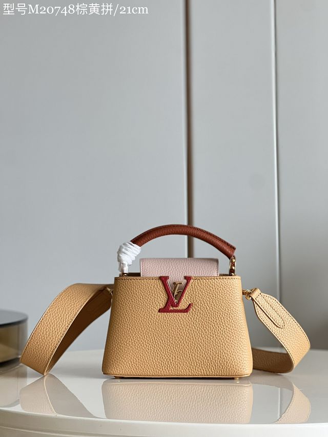 Louis vuitton original calfskin capucines mini handbag M48865 light brown