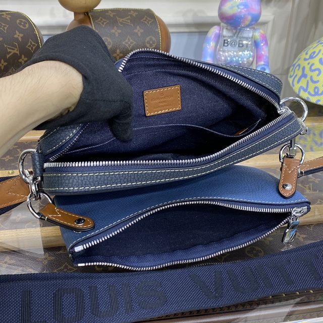 Louis vuitton original calfskin trio messenger bag M21544 blue