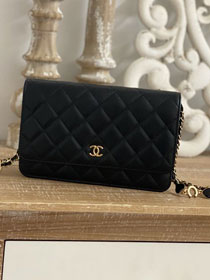 CC original lambskin wallet on chain AP3035 black