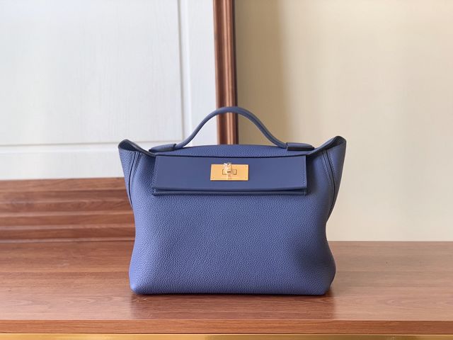 Hermes original togo leather small kelly 2424 bag HH03698 blue agate 