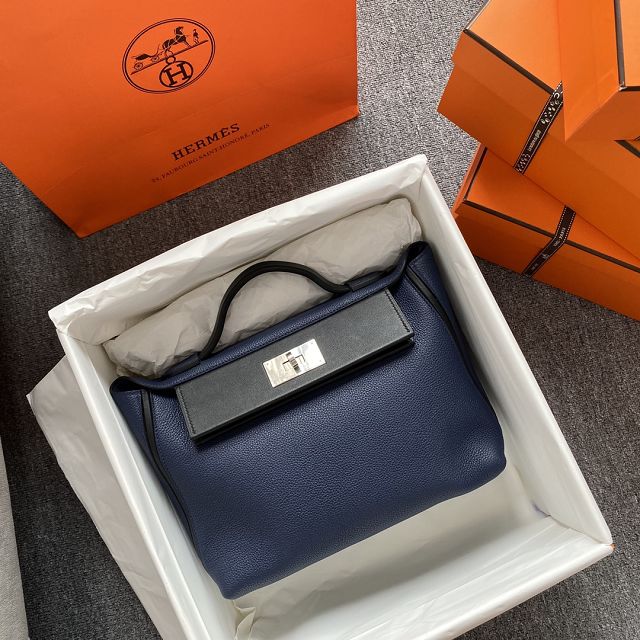 Hermes original togo leather small kelly 2424 bag HH03698 blue saphir