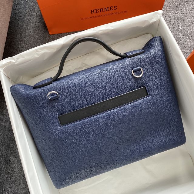 Hermes original togo leather small kelly 2424 bag HH03698 blue saphir