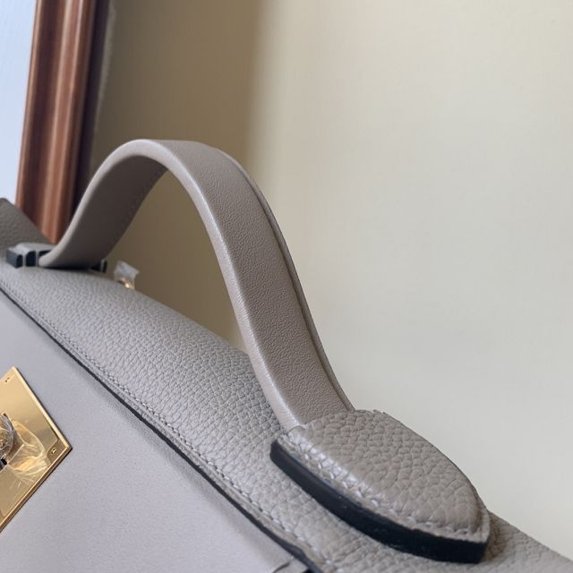 Hermes original togo leather small kelly 2424 bag HH03698 gris asphalte