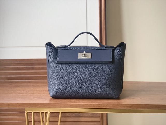 Hermes original togo leather small kelly 2424 bag HH03698 navy blue