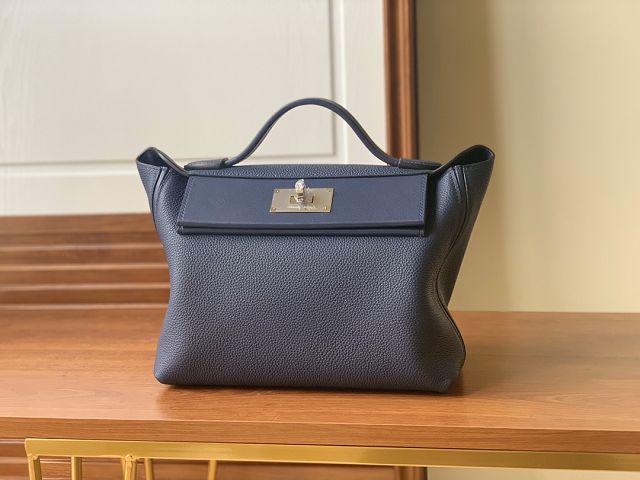 Hermes original togo leather small kelly 2424 bag HH03698 navy blue