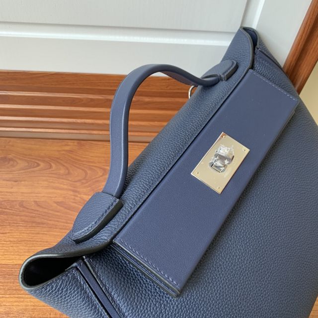 Hermes original togo leather small kelly 2424 bag HH03698 navy blue