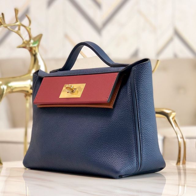 Hermes original togo leather kelly 2424 bag HH03699 navy blue