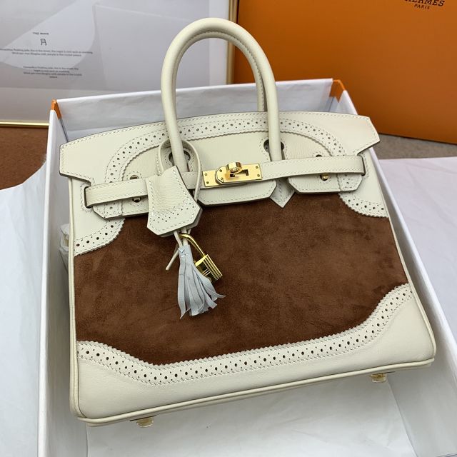 Hermes handmade original calfskin&suede birkin 35 bag H350 white&coffee