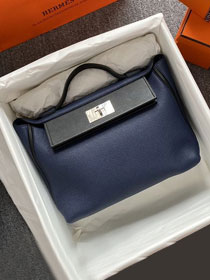 Hermes original togo leather small kelly 2424 bag HH03698 blue saphir