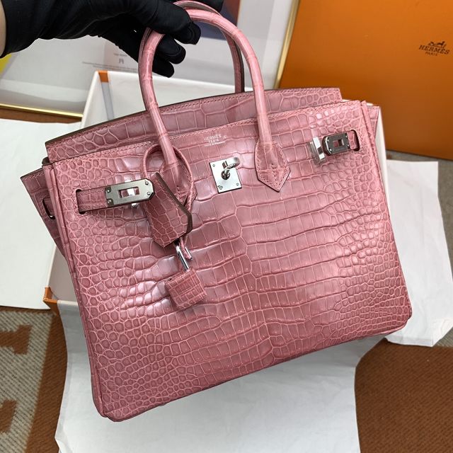 Hermes genuine crocodile leather birkin bag BK350 rose confetti