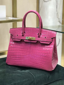 Hermes genuine crocodile leather birkin bag BK350 rose sheherzade