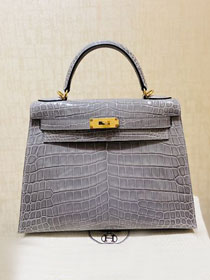 Hermes genuine crocodile leather kelly bag K320 beton