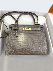 Hermes genuine crocodile leather kelly bag K320 etoupe grey