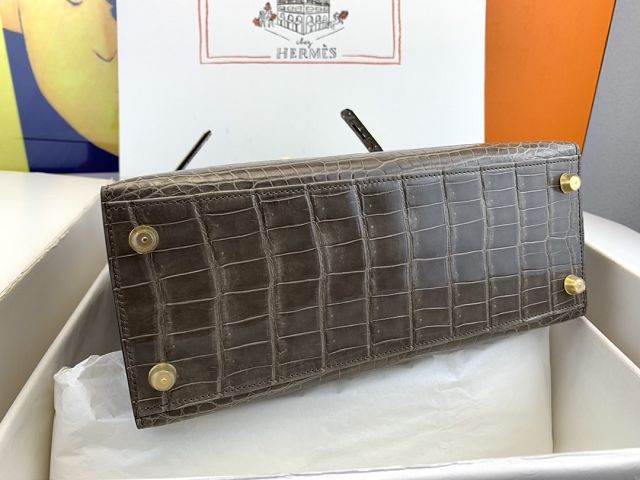 Hermes genuine crocodile leather kelly bag K320 etoupe grey