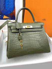 Hermes genuine crocodile leather kelly bag K320 vert maquis