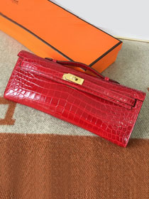 Hermes genuine crocodile leather kelly cut 31 clutch C310 red