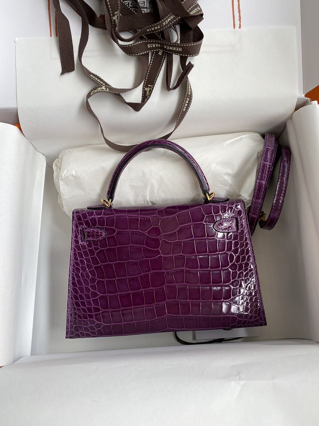 Hermes genuine crocodile leather mini kelly bag K0019 cassis