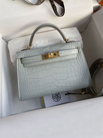 Hermes genuine crocodile leather mini kelly bag K0019 pearlash