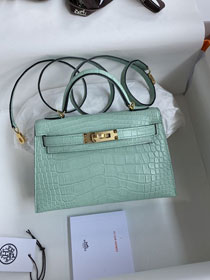 Hermes genuine crocodile leather mini kelly bag K0019 vert deau