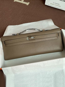 hermes original swfit leather kelly cut 31 clutch H032 etoupe grey