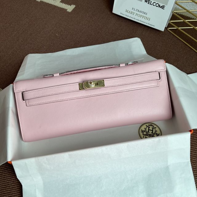 hermes original swfit leather kelly cut 31 clutch H032 light pink