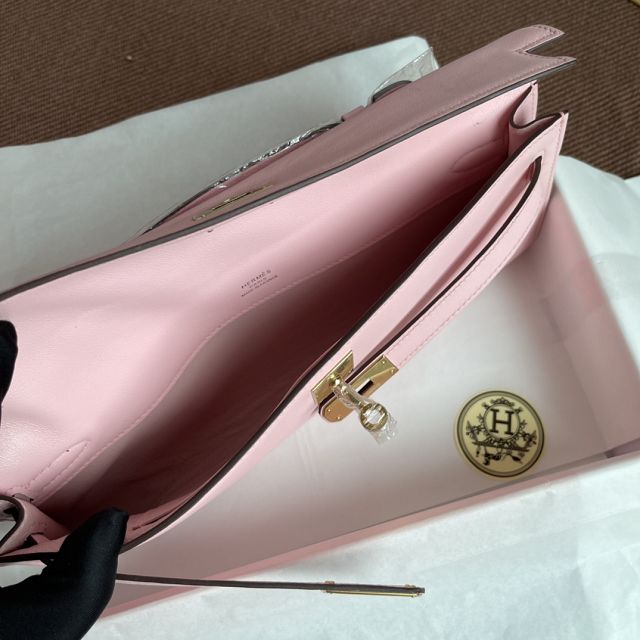 hermes original swfit leather kelly cut 31 clutch H032 light pink