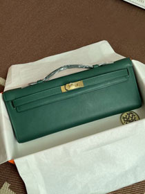 hermes original swfit leather kelly cut 31 clutch H032 peacock green