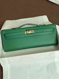 hermes original swfit leather kelly cut 31 clutch H032 vert verigo