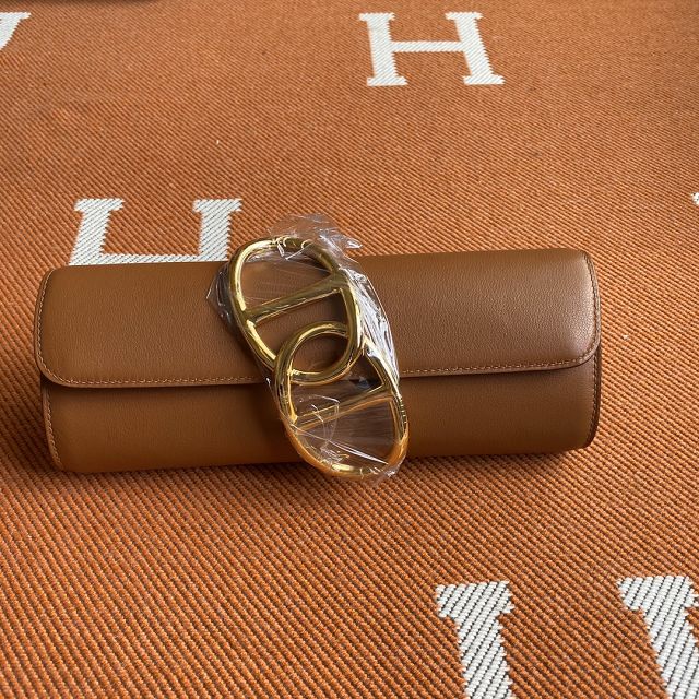 Hermes original swfit leather egee clutch E001 brown