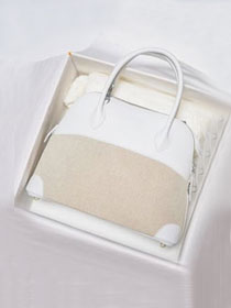 Hermes handmade original canvas small bolide 27 bag B027 white