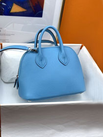 Hermes original chevre leather mini bolide bag H018 celeste