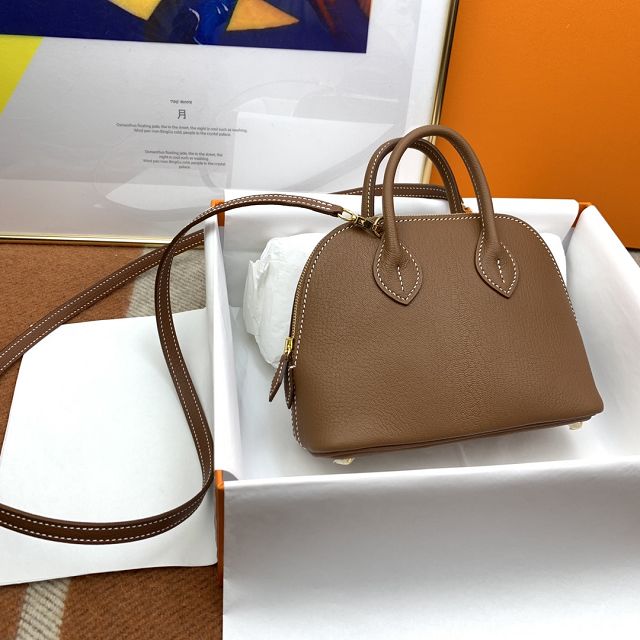 Hermes original chevre leather mini bolide bag H018 dark brown