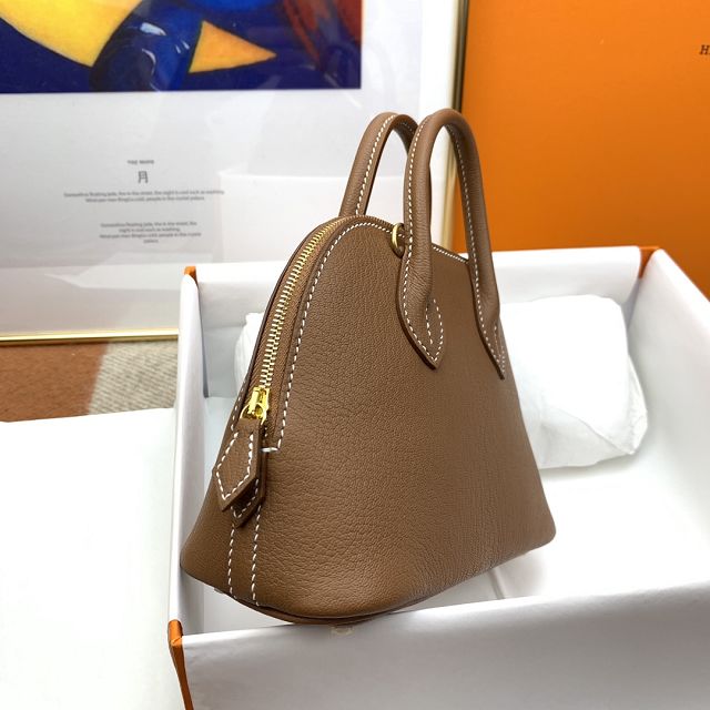 Hermes original chevre leather mini bolide bag H018 dark brown