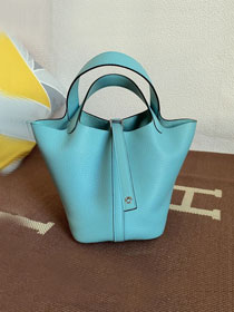 Hermes original togo leather small picotin lock bag HP0018 blue atoll