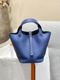 Hermes original togo leather small picotin lock bag HP0018 blue brighton