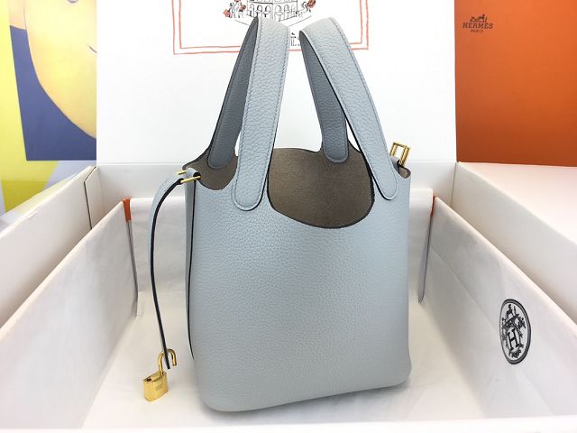 Hermes original togo leather picotin lock bag HP0022 blue brume