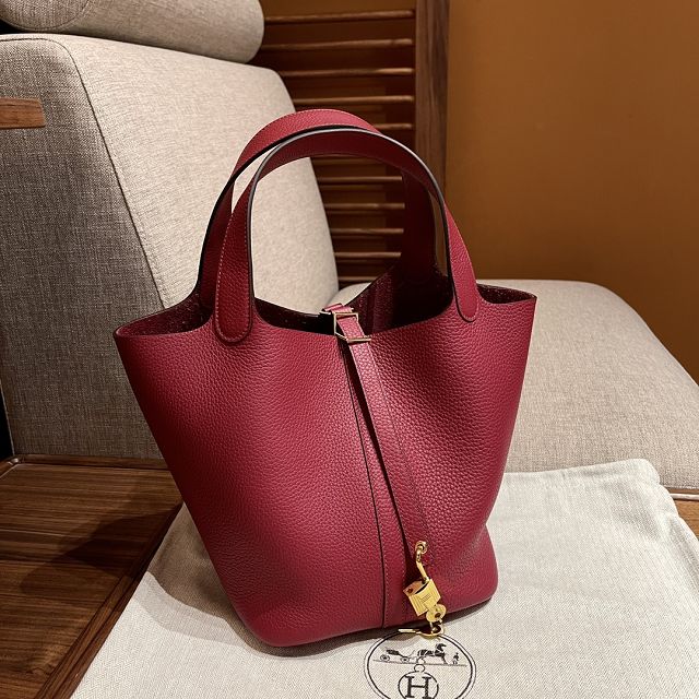 Hermes original togo leather picotin lock bag HP0022 rouge grenat