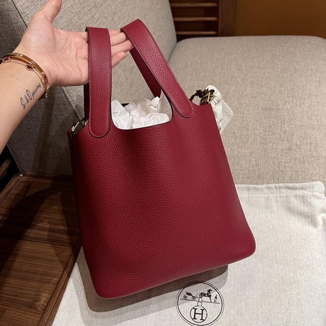 Hermes original togo leather picotin lock bag HP0022 rouge grenat