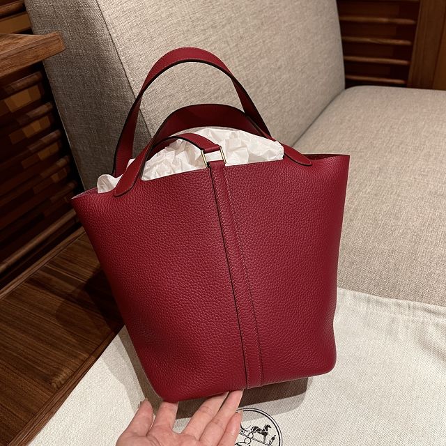 Hermes original togo leather picotin lock bag HP0022 rouge grenat