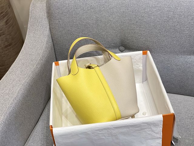 Hermes original togo leather picotin lock bag HP0022 yellow&white