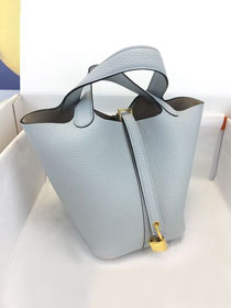 Hermes original togo leather picotin lock bag HP0022 blue brume